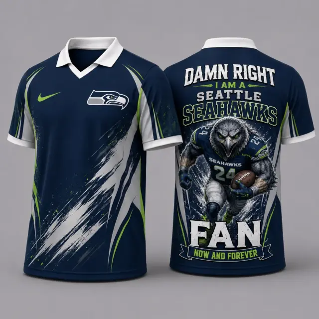 Seattle Seahawks Damn Right Fan Forever Polo Collar Jersey