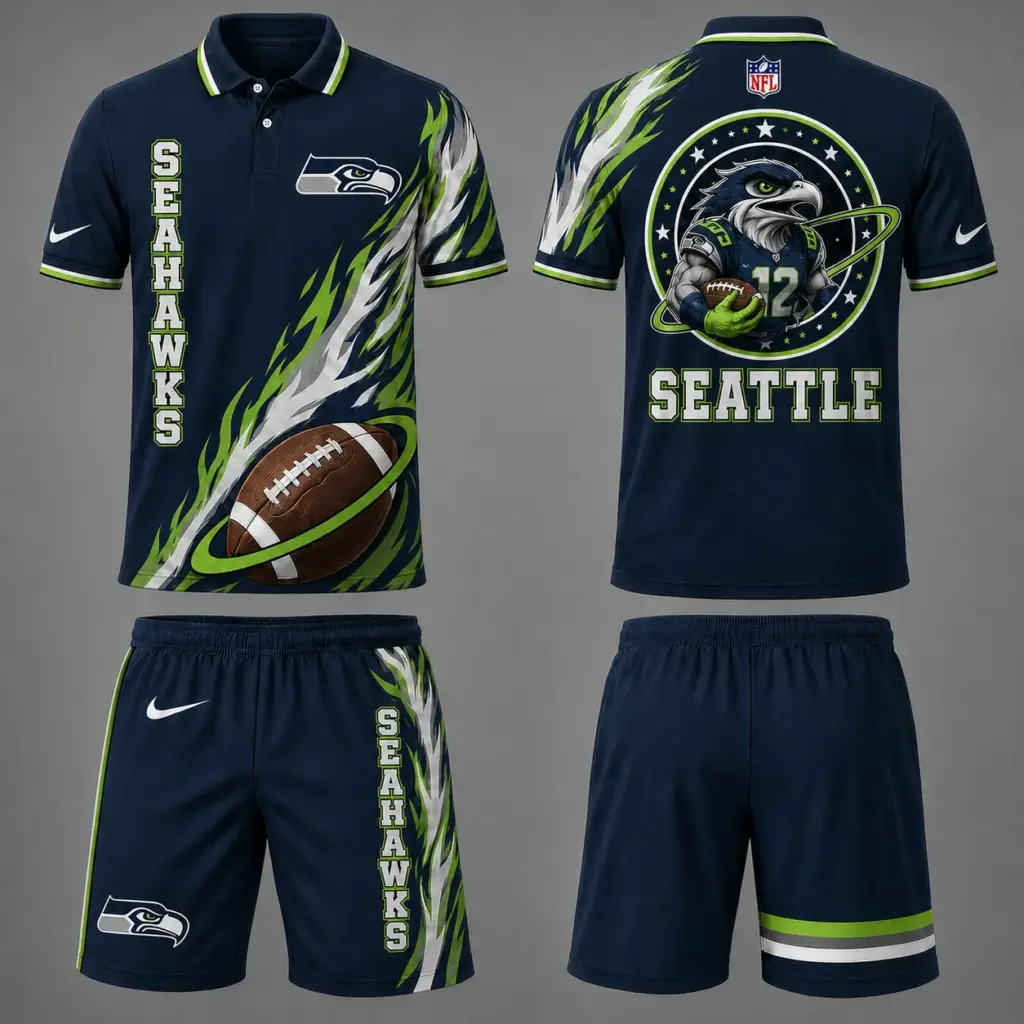 Seattle Seahawks Polo Shirt & Shorts Set V2