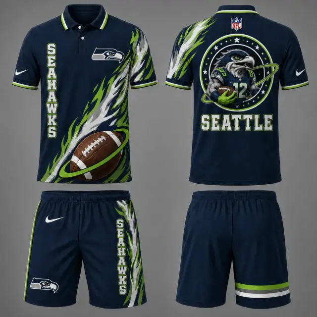Seattle Seahawks Polo Shirt & Shorts Set V2