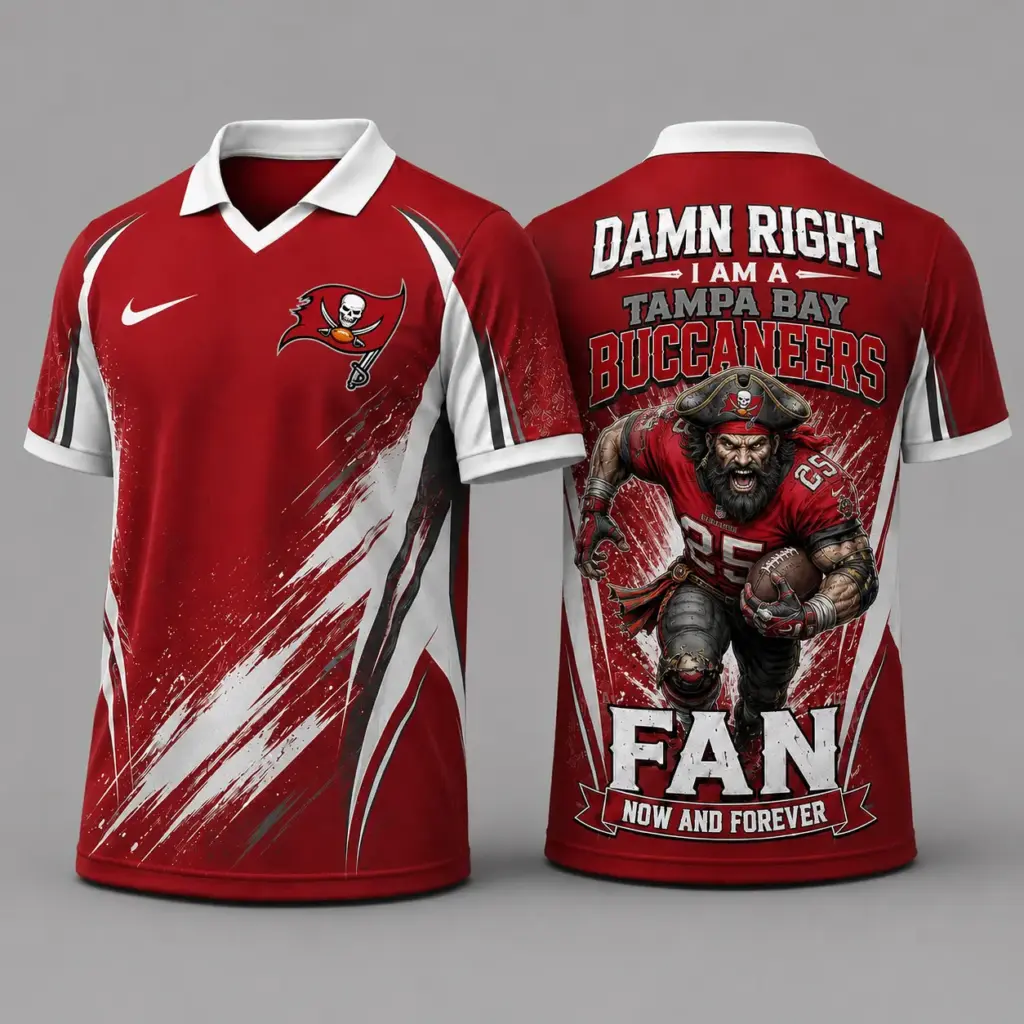 Tampa Bay Buccaneers Damn Right Fan Forever Polo Collar Jersey