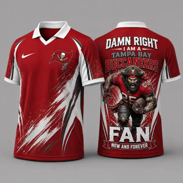 Tampa Bay Buccaneers Damn Right Fan Forever Polo Collar Jersey
