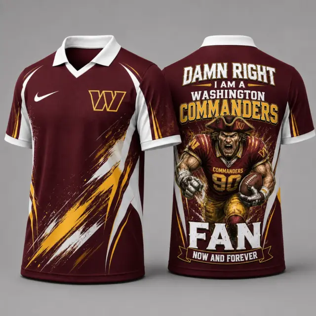 Washington Commanders Damn Right Fan Forever Polo Collar Jersey