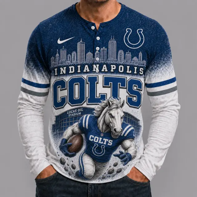Indianapolis Colts Mascot 3D Graphic Button Long Sleeve Shirt