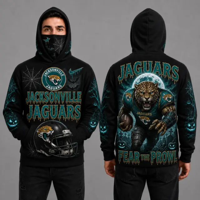 Jacksonville Jaguars Halloween Mascot 3D Graphic Mask Hoodie