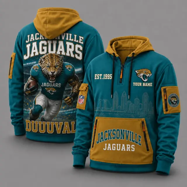 Jacksonville Jaguars Mascot Personalized Half-Zip Hoodie