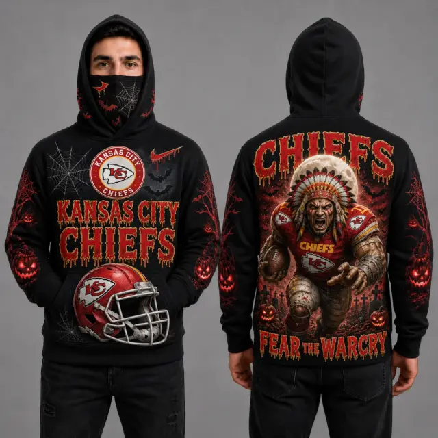 Kansas City Chiefs Halloween Mascot 3D Graphic Mask Hoodie