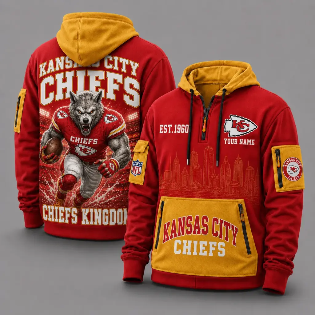 Kansas City Chiefs Mascot Personalized Half-Zip Hoodie