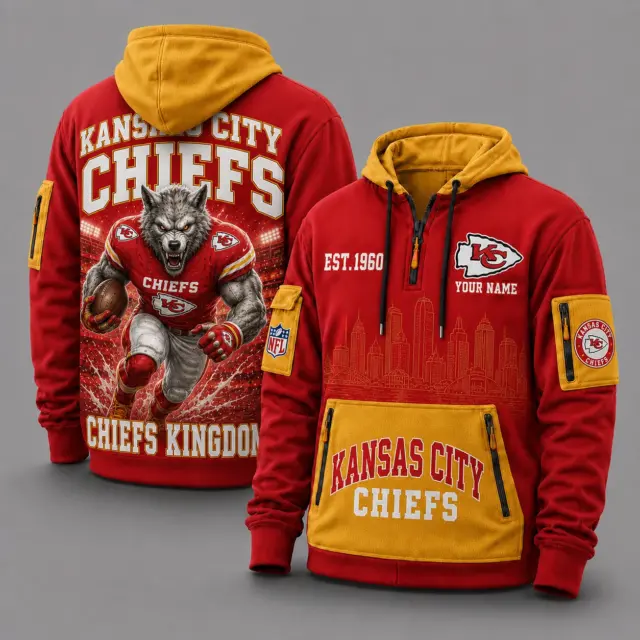 Kansas City Chiefs Mascot Personalized Half-Zip Hoodie