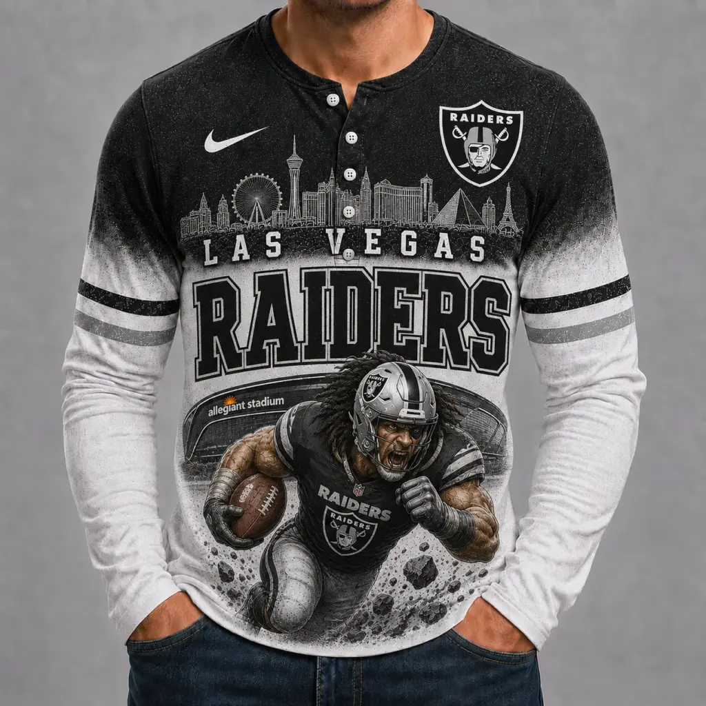 Las Vegas Raiders Mascot 3D Graphic Button Long Sleeve Shirt