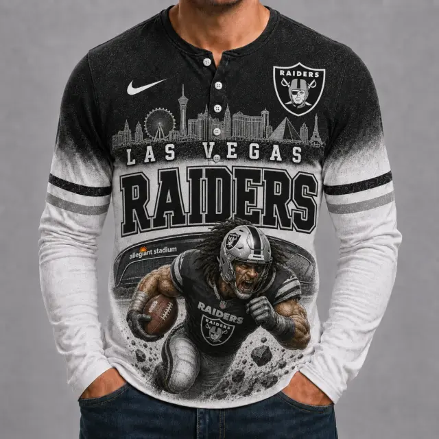 Las Vegas Raiders Mascot 3D Graphic Button Long Sleeve Shirt