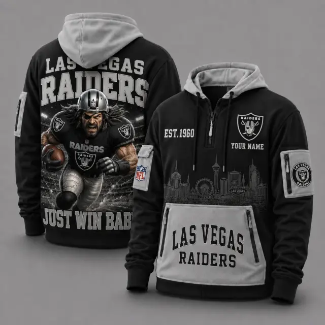 Las Vegas Raiders Mascot Personalized Half-Zip Hoodie