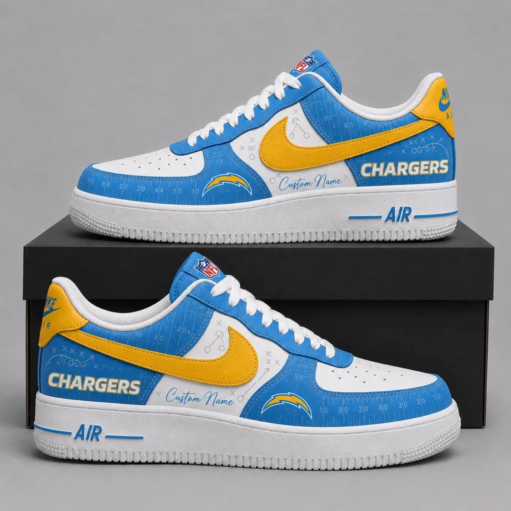 Los Angeles Chargers Premium Custom AF1 Low Top Leather Shoes