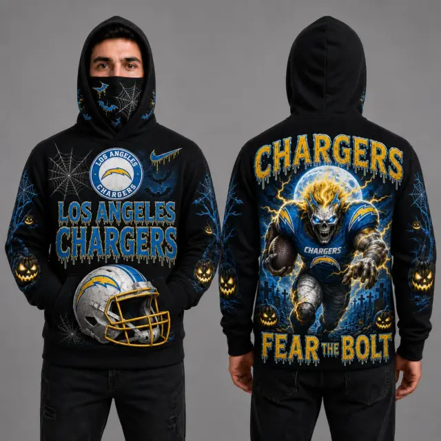 Los Angeles Chargers Halloween Mascot 3D Graphic Mask Hoodie