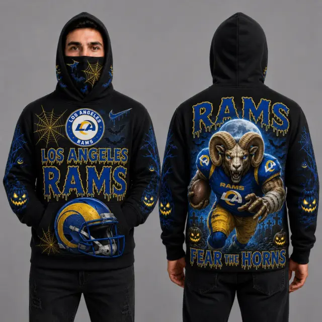 Los Angeles Rams Halloween Mascot 3D Graphic Mask Hoodie