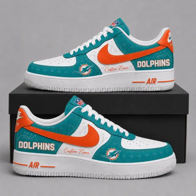 Miami Dolphins Premium Custom AF1 Low Top Leather Shoes
