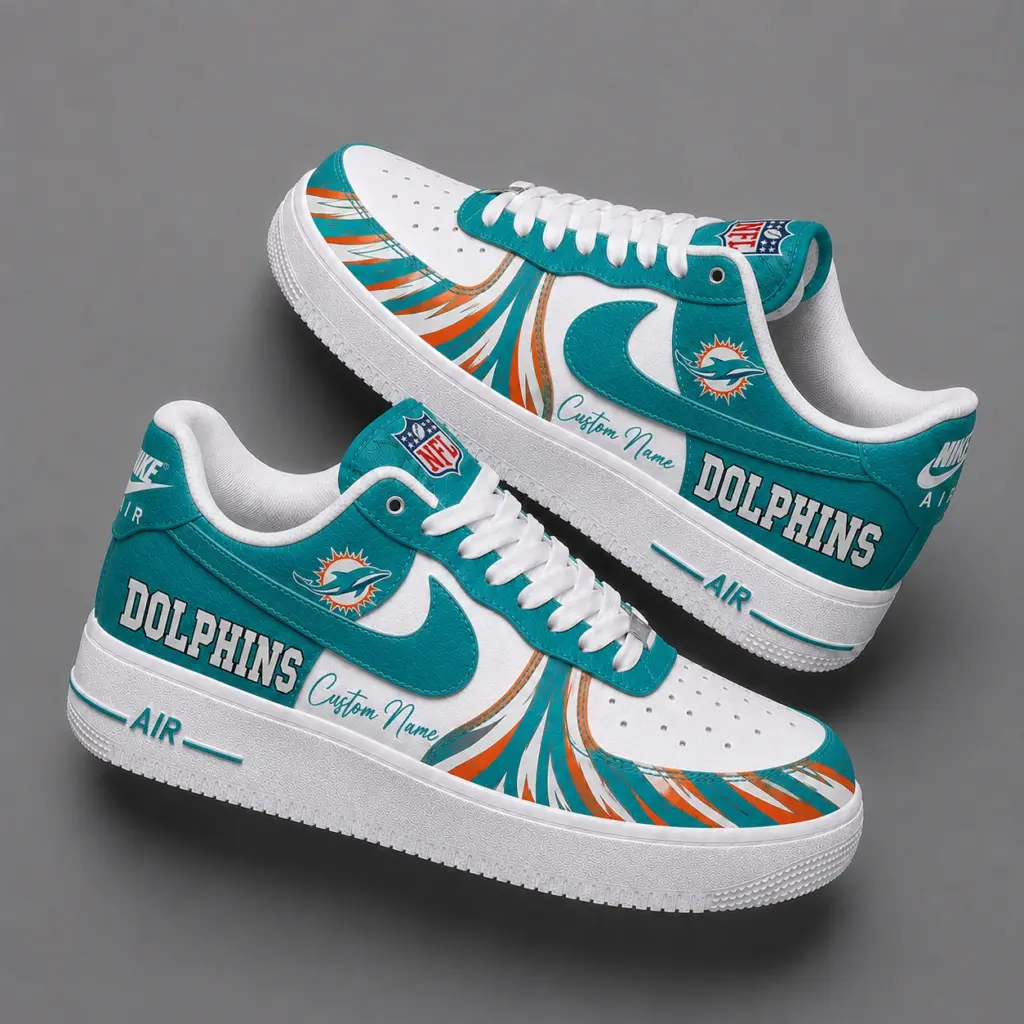 Miami Dolphins Premium Custom AF1 Low Top Leather Shoes V2