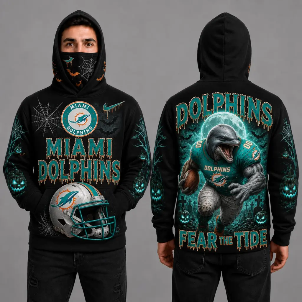 Miami Dolphins Halloween Mascot 3D Graphic Mask Hoodie