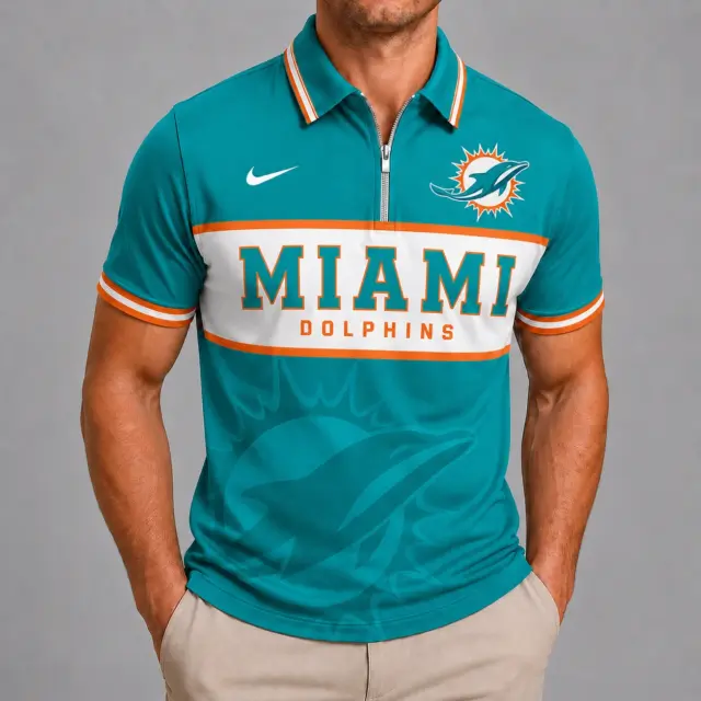 Miami Dolphins Shortsleeved Half-zip Polo Shirt