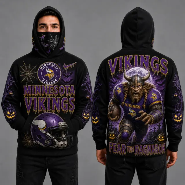 Minnesota Vikings Halloween Mascot 3D Graphic Mask Hoodie