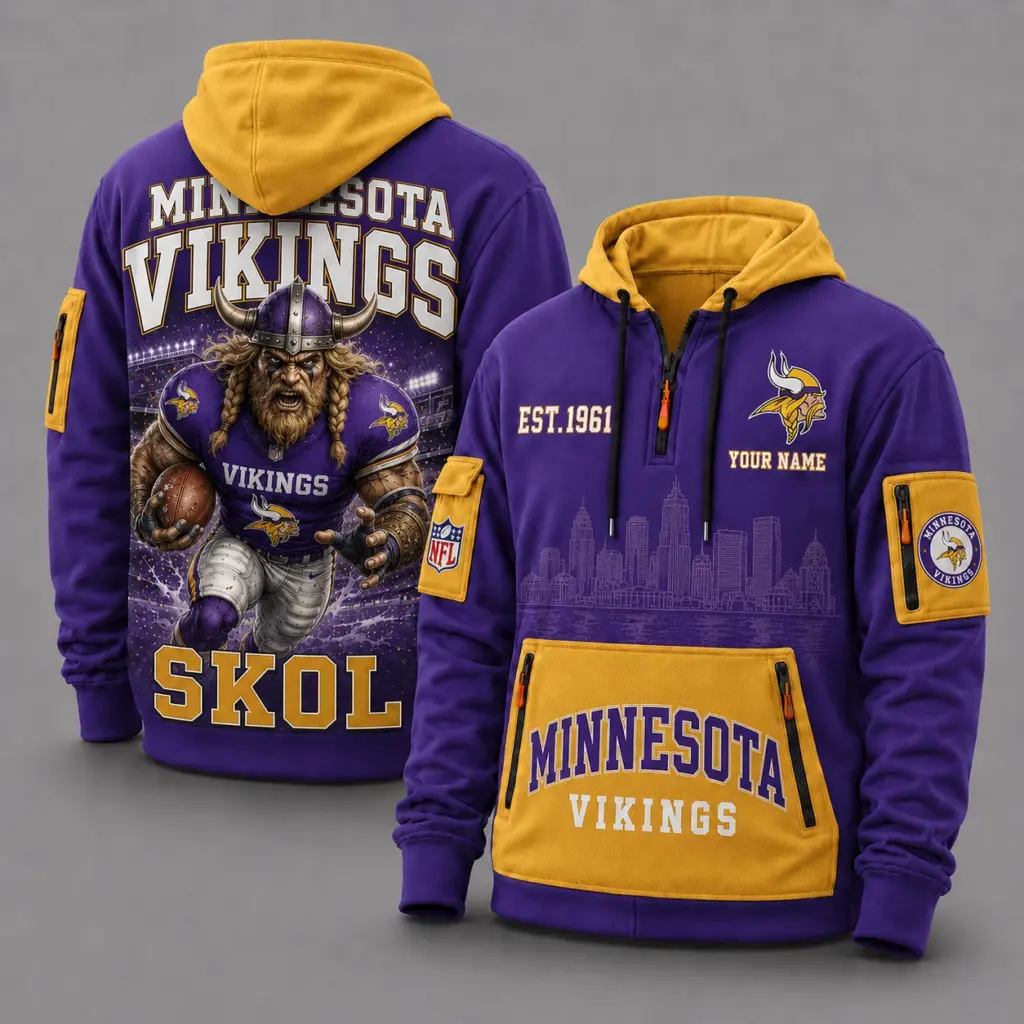 Minnesota Vikings Mascot Personalized Half-Zip Hoodie