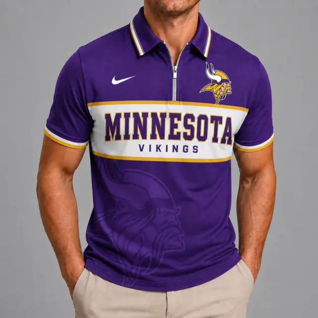 Minnesota Vikings Shortsleeved Half-zip Polo Shirt