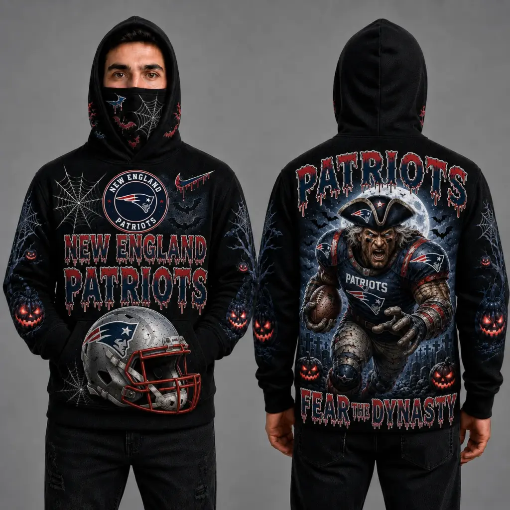 New England Patriots Halloween Mascot 3D Graphic Mask Hoodie
