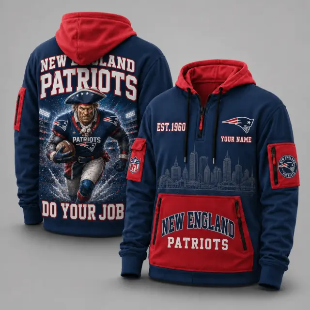 New England Patriots Mascot Personalized Half-Zip Hoodie