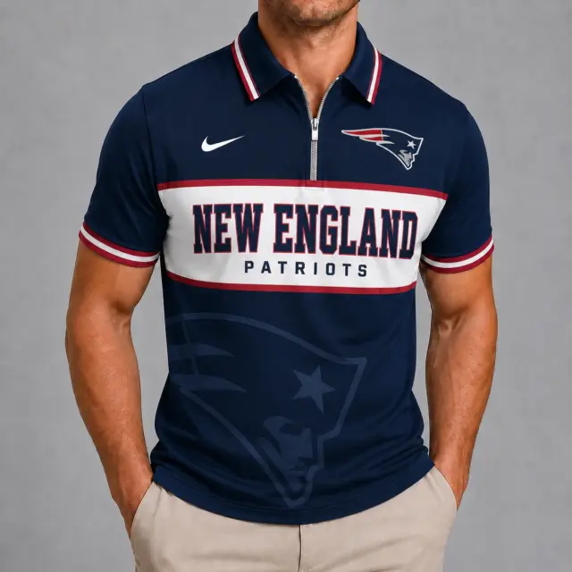 New England Patriots Shortsleeved Half-zip Polo Shirt