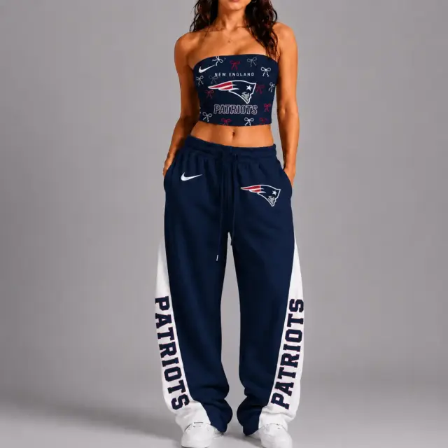 New England Patriots Premium Strapless Top & Elasticated Trousers Two-Piece Set V2