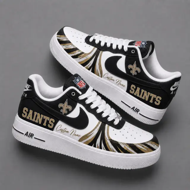 New Orleans Saints Premium Custom AF1 Low Top Leather Shoes V2