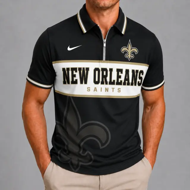 New Orleans Saints Shortsleeved Half-zip Polo Shirt
