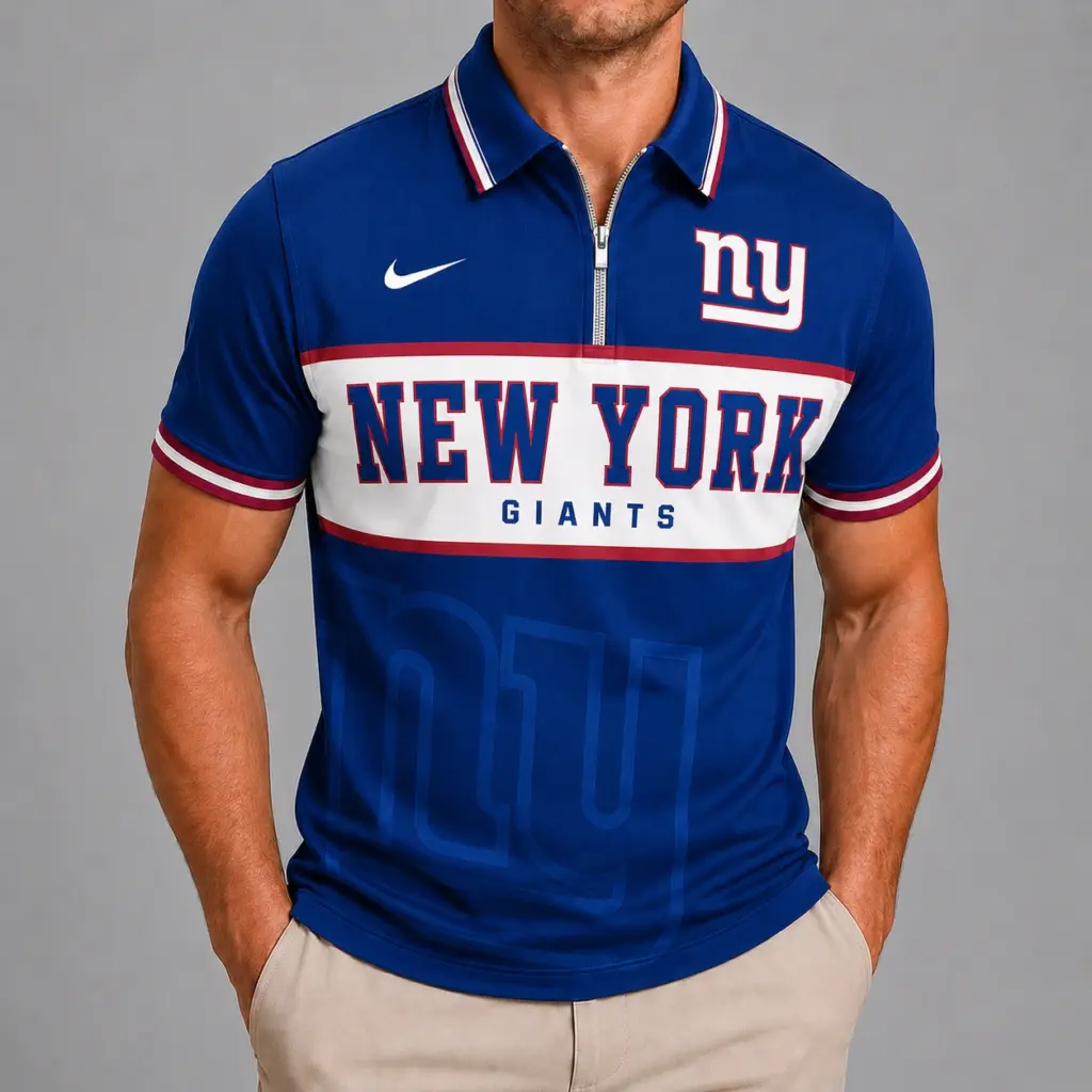 New York Giants Shortsleeved Half-zip Polo Shirt