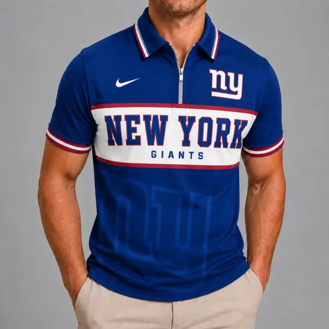 New York Giants Shortsleeved Half-zip Polo Shirt