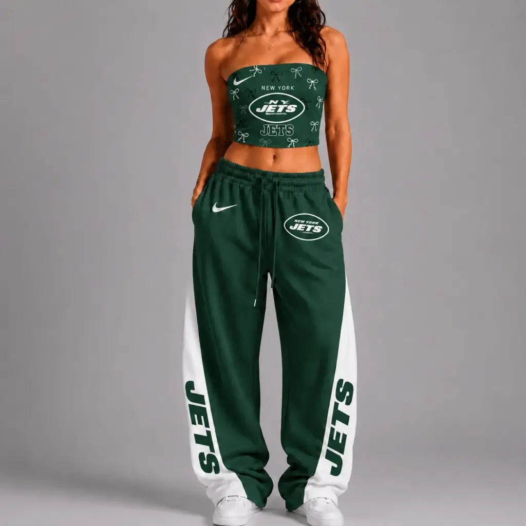 New York Jets Premium Strapless Top & Elasticated Trousers Two-Piece Set V2