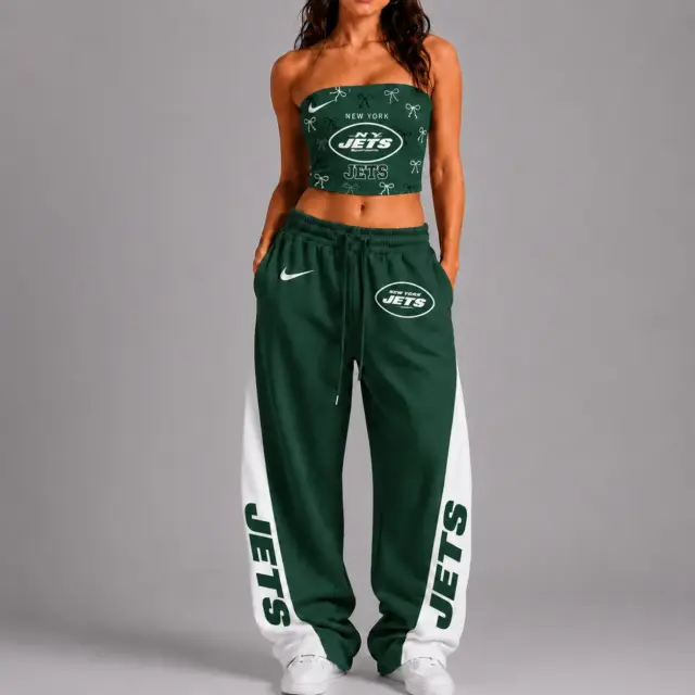 New York Jets Premium Strapless Top & Elasticated Trousers Two-Piece Set V2
