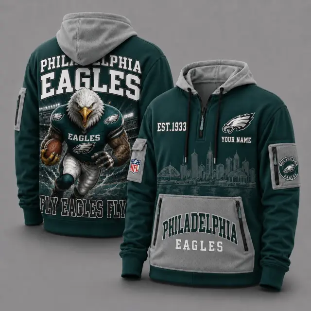Philadelphia Eagles Mascot Personalized Half-Zip Hoodie