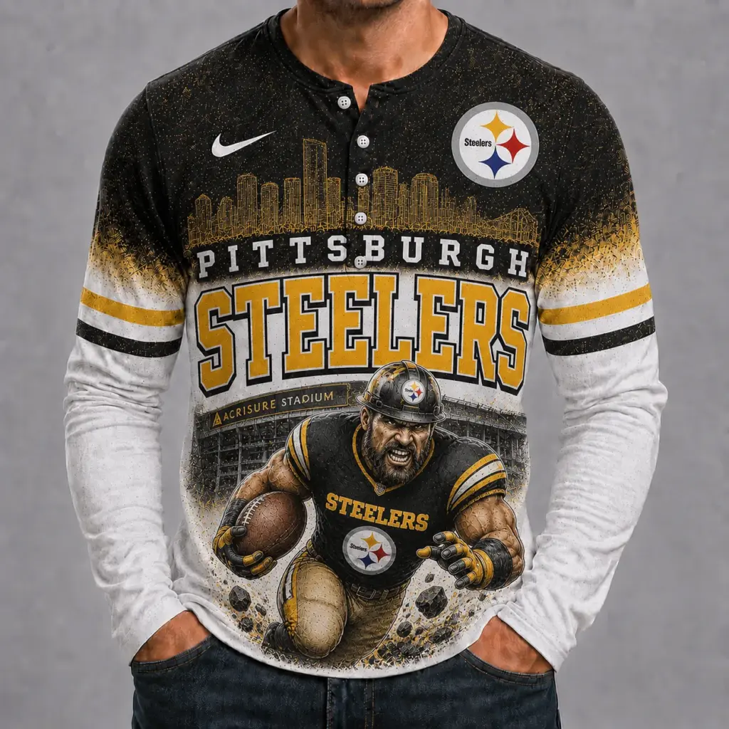 Pittsburgh Steelers Mascot 3D Graphic Button Long Sleeve Shirt