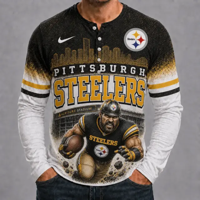 Pittsburgh Steelers Mascot 3D Graphic Button Long Sleeve Shirt