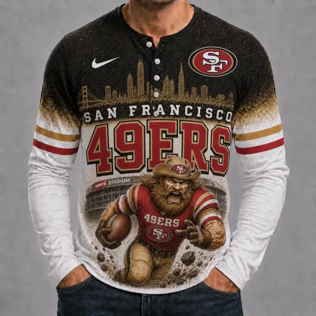 San Francisco 49ers Mascot 3D Graphic Button Long Sleeve Shirt