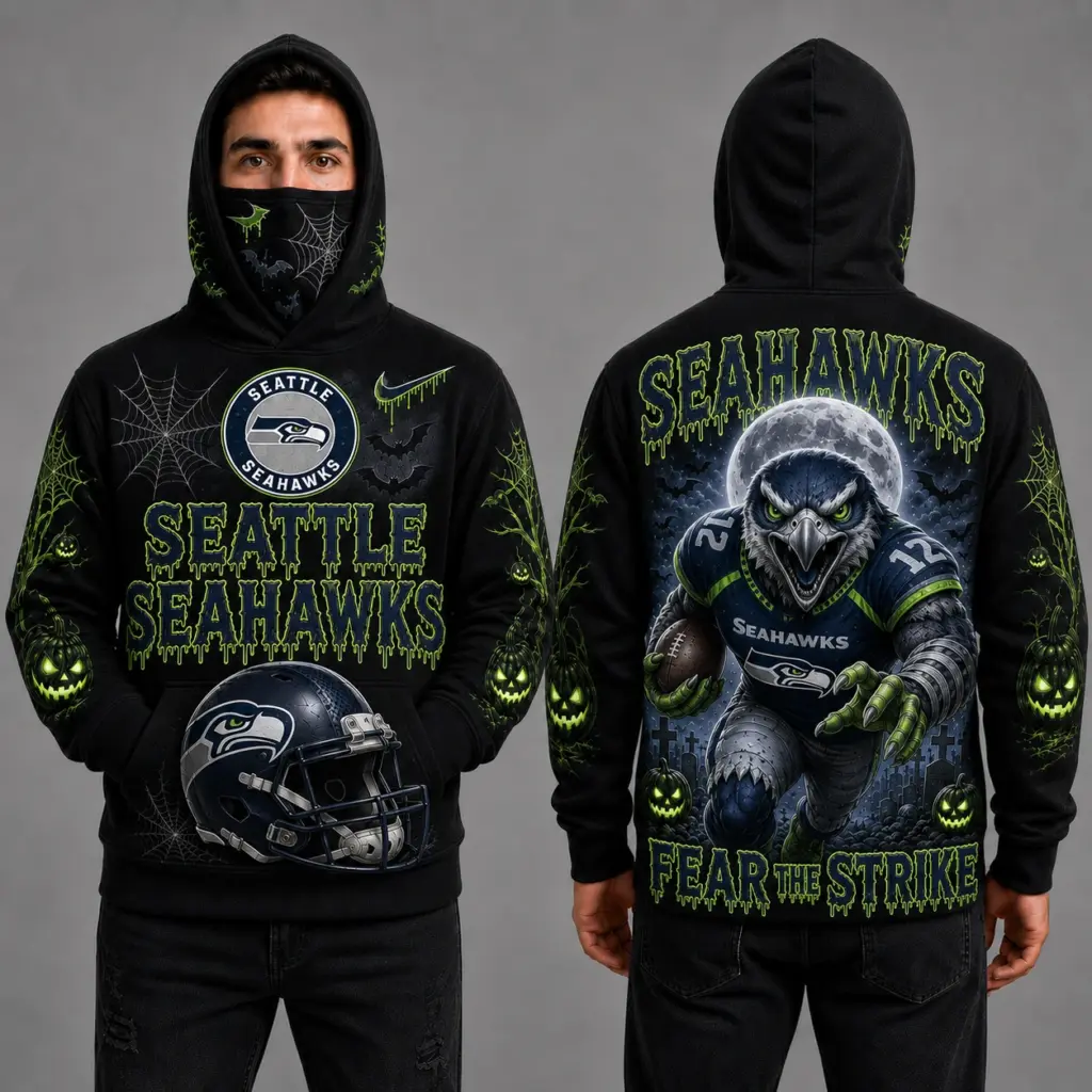 Seattle Seahawks Halloween Mascot 3D Graphic Mask Hoodie