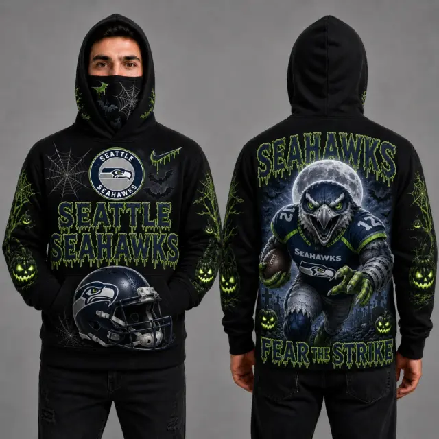 Seattle Seahawks Halloween Mascot 3D Graphic Mask Hoodie