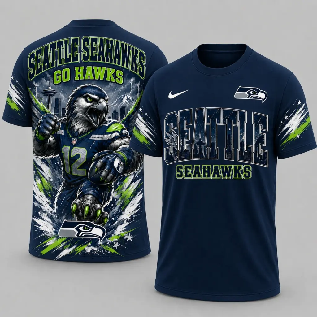 Seattle Seahawks Mascot 3D Graphic T-shirt