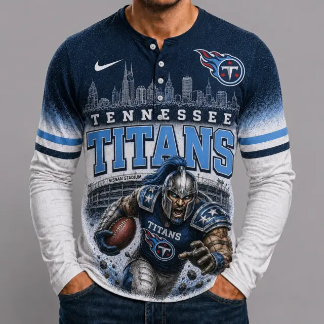 Tennessee Titans Mascot 3D Graphic Button Long Sleeve Shirt