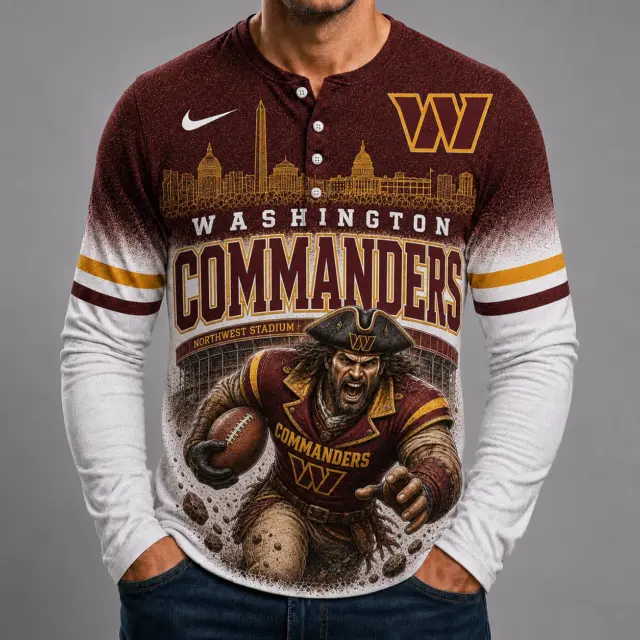 Washington Commanders Mascot 3D Graphic Button Long Sleeve Shirt