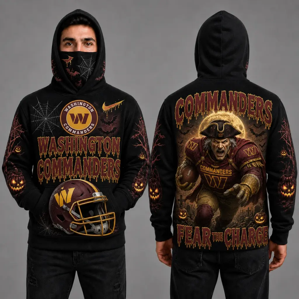 Washington Commanders Halloween Mascot 3D Graphic Mask Hoodie