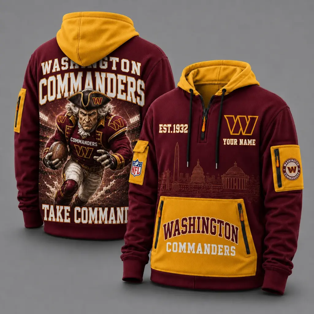 Washington Commanders Mascot Personalized Half-Zip Hoodie